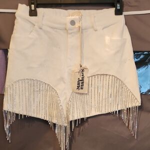 Savanna Jane White Shorts with Silver Fringe